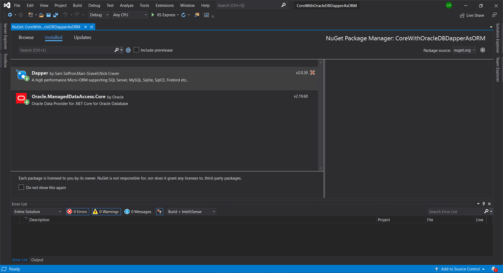 Core With Oracle Database Using Dapper