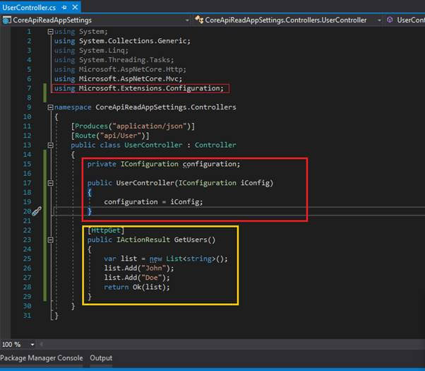 Reading Values From Appsettings.json In Core