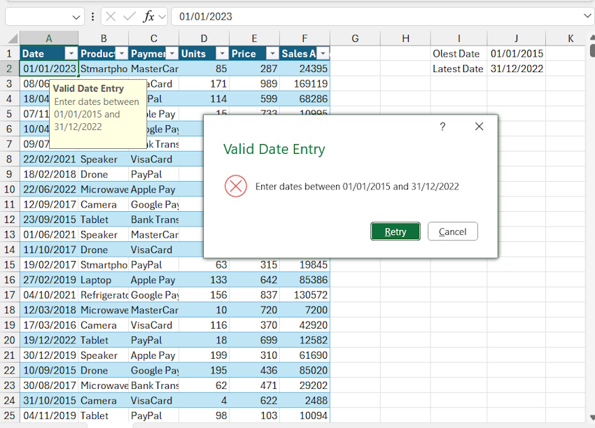 How to Use Date Function in Excel Data Validation