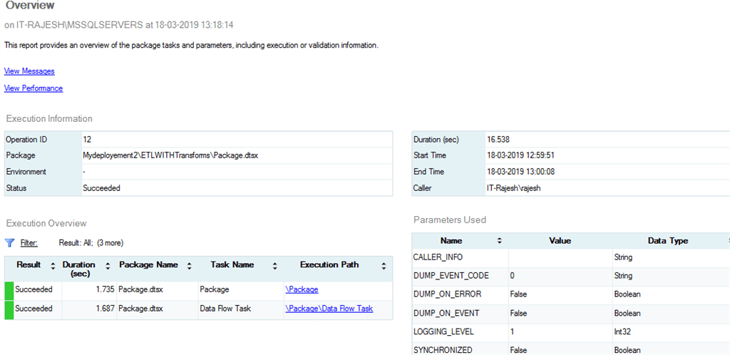 SSIS Deployment issues to see destination table result