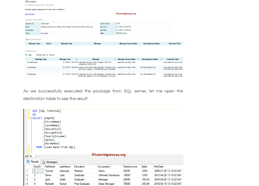 SSIS Deployment issues to see destination table result