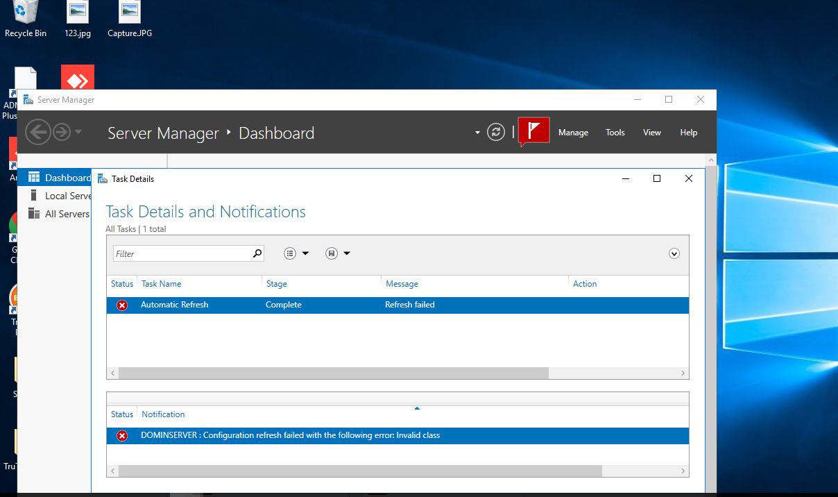 Automatic Refresh Failed issue in Server Manager in Win Server 2012 r2
