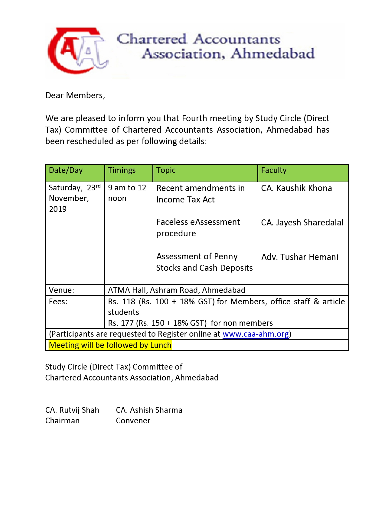 Chartered Accountants Association Ahmedabad