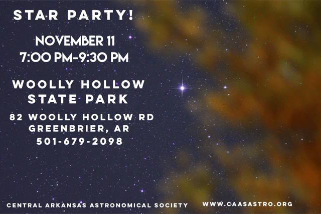 Upcoming Astronomy Events 2023 Free Public Star Party at Woolly Hollow State Park on November 11th