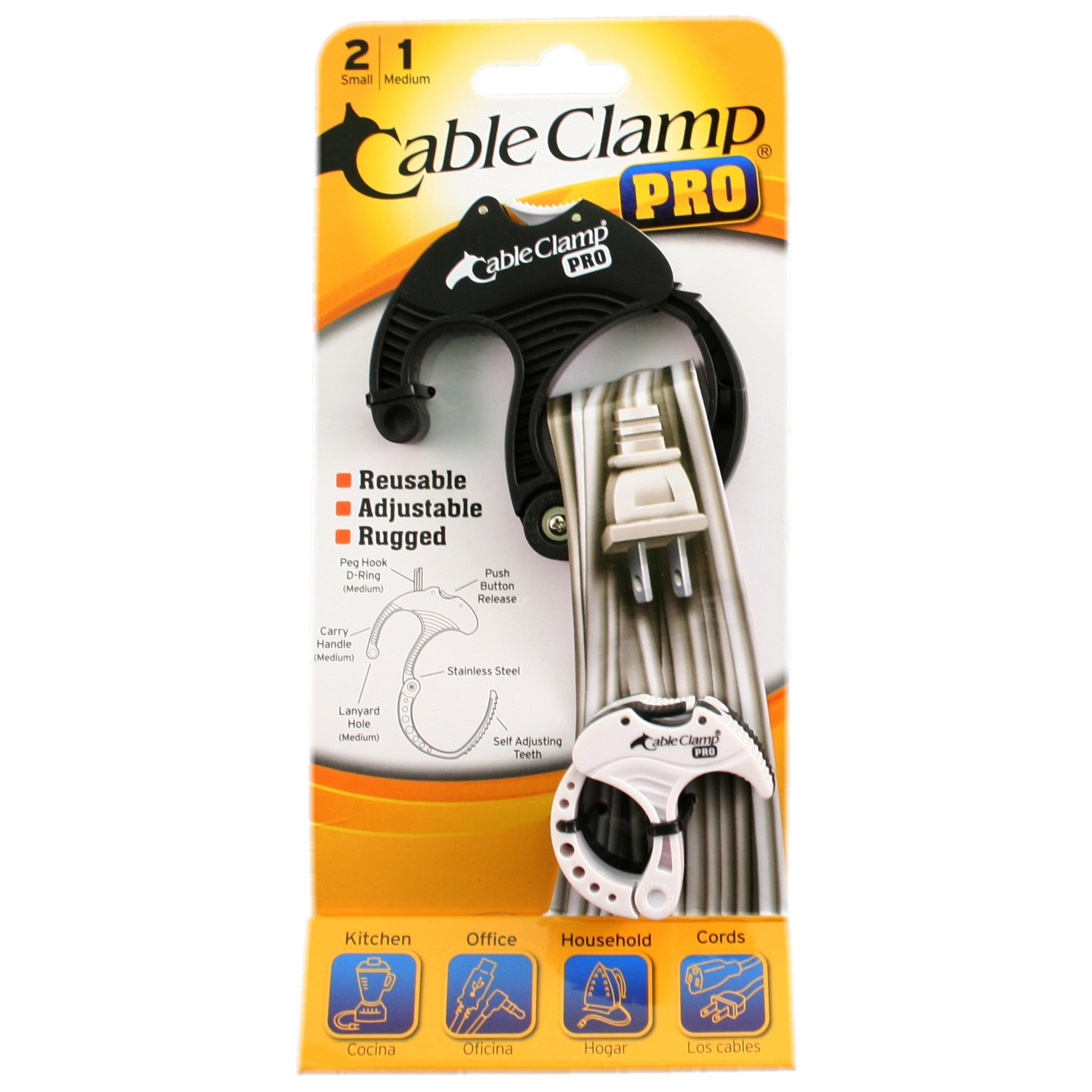 2 Smalls / 1 Medium Bk/Wt Cable Clamp PRO® Carded Pack Cable Clamp