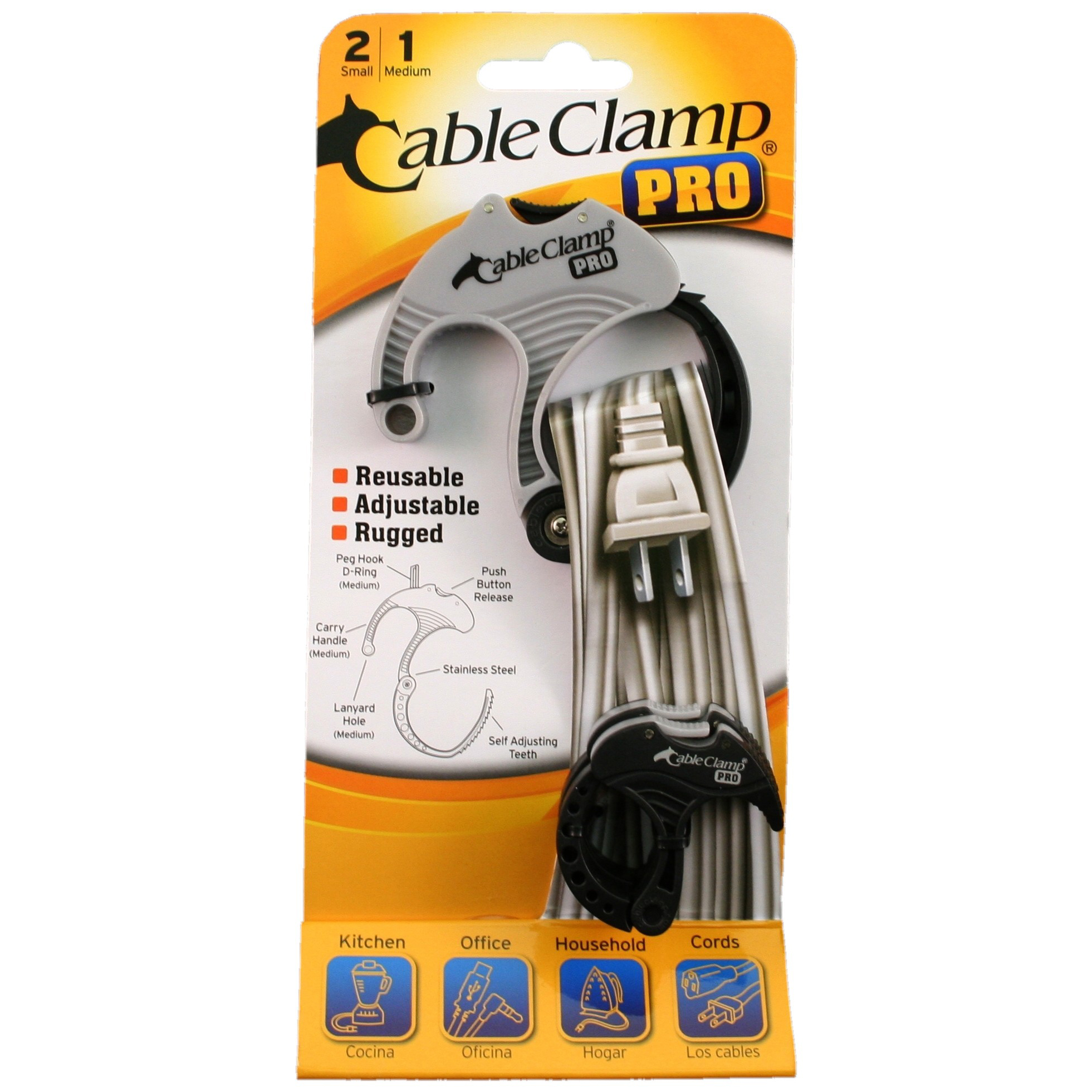2 Smalls / 1 Medium Pl/Bk Cable Clamp PRO® Carded Pack Cable Clamp