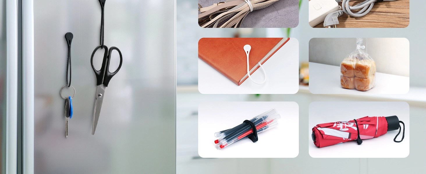 20-Pack, Silicone Magnetic Cable Ties in Black and White