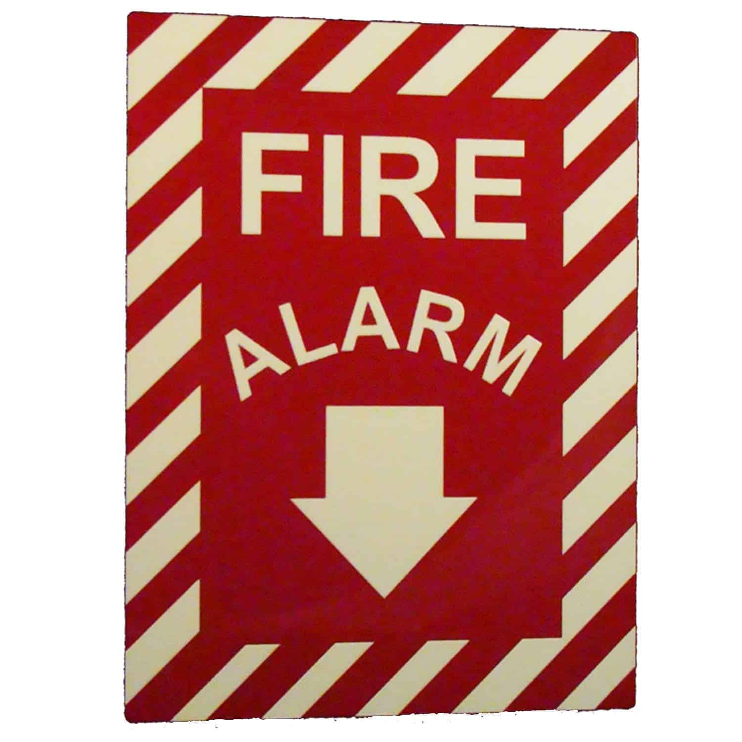 Fire Alarm with Down Arrow 12" x 9" Emergency Fire Safety Sign. In