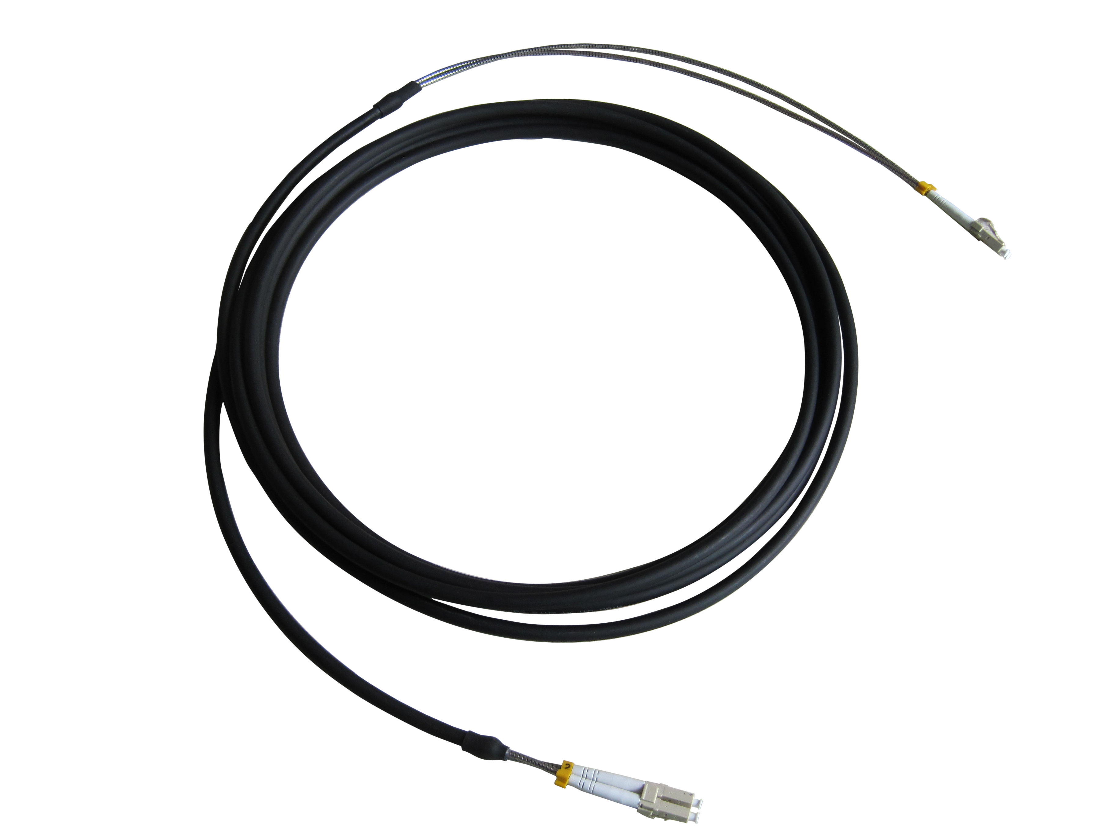 LC to LC 1 meter Outdoor Rated Fiber Optic Cable with Protective Cap.