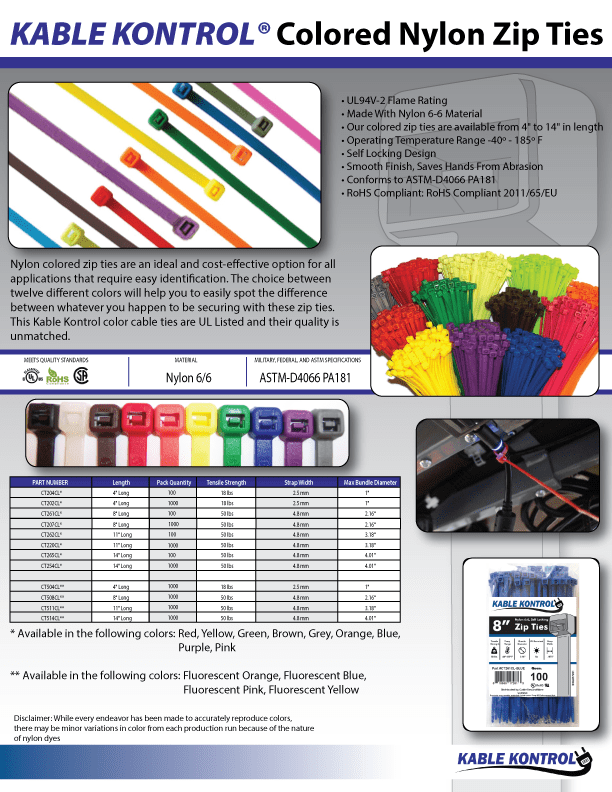 Colored Nylon Cable Ties Color Zip Ties Kable Kontrol®