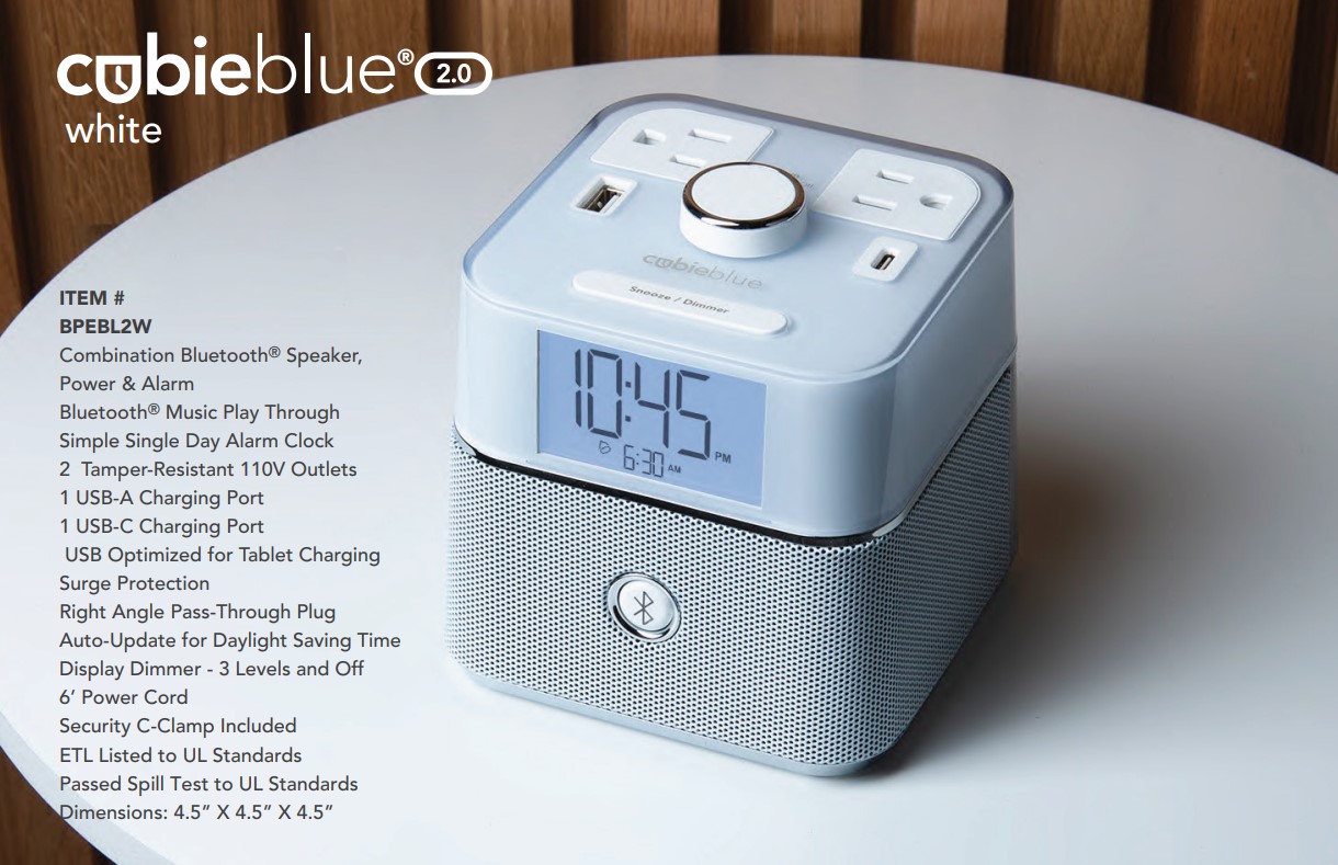 Brandstand® CubieBlue® Bluetooth Speaker USB Charger Alarm Clock With USB C