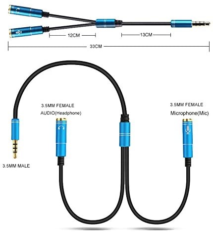 Headset Adapter Y Splitter 3.5mm Jack Cable with Separate Mic and Audio