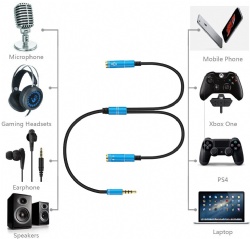 Headset Adapter Y Splitter 3.5mm Jack Cable with Separate Mic and Audio