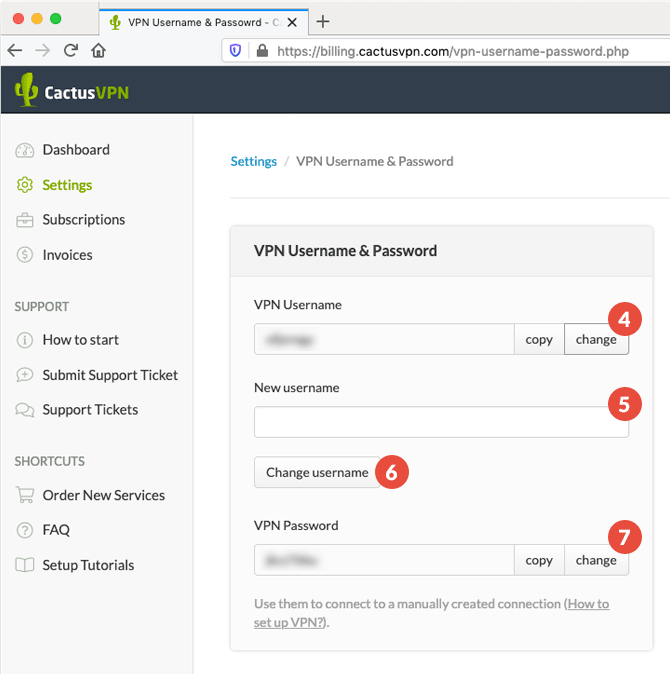 How to change my VPN username and password? CactusVPN