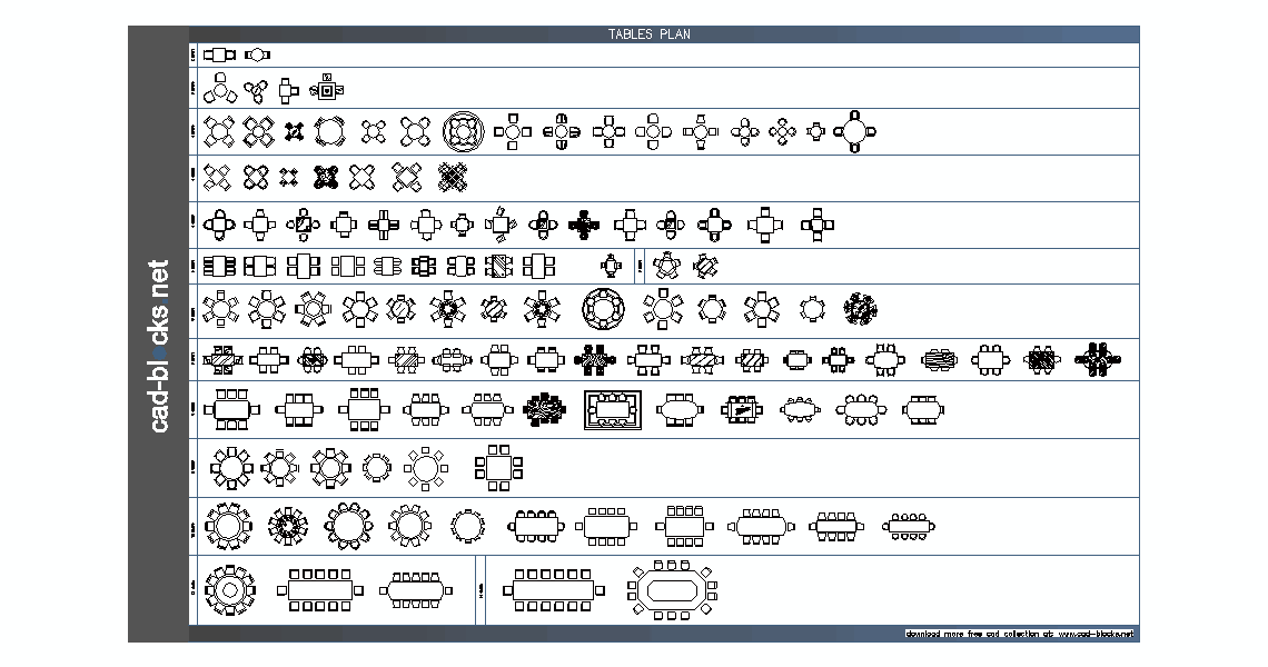 Furniture CAD Blocks tables in plan view