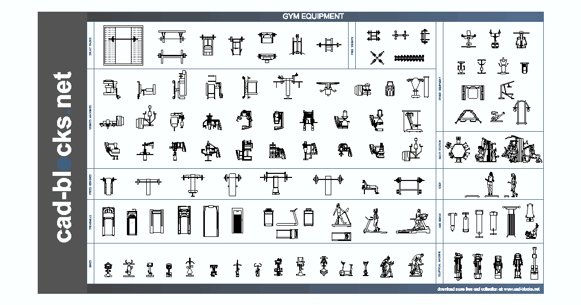 Others CAD Blocks gym equipment in plan and elevation view