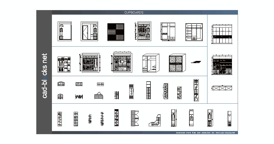 Others CAD Blocks closets in front elevation, section, and plan view