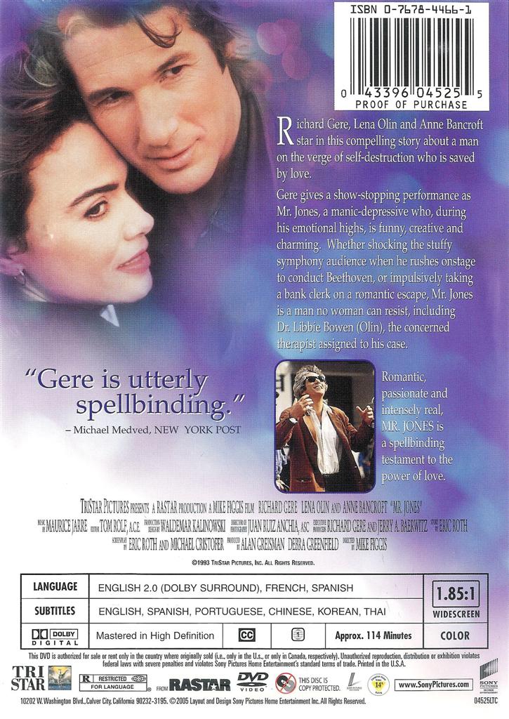 Mr. Jones Richard Gere Lena Olin DVD WS FREE Shipping USA 43396045255 eBay