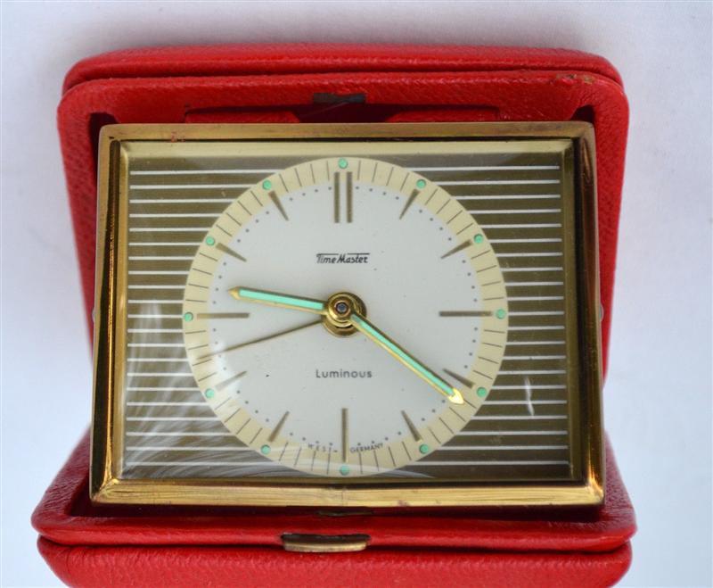 Vintage Time Master Luminous Travel Alarm Clock with Leather Case West