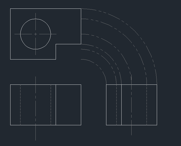 45degrees miter line project dimension b/w top and side views autocad