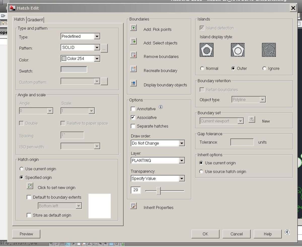 Trying to add transparency to a solid hatch AutoCAD Drawing
