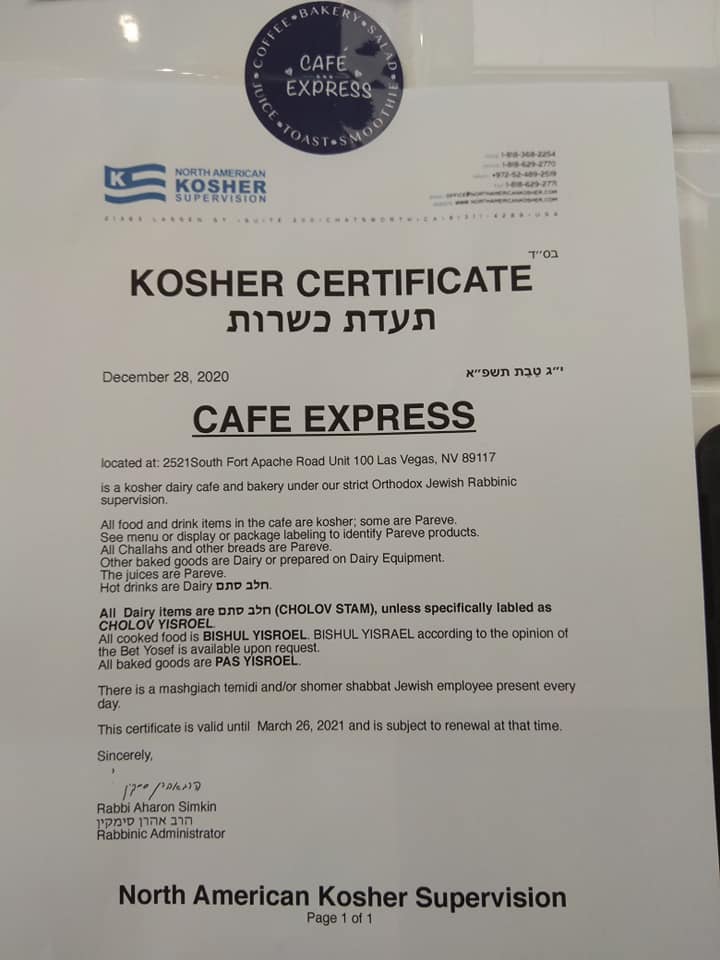 Kosher Supervision ⋆ Cafe Express Las Vegas 725.780.4329