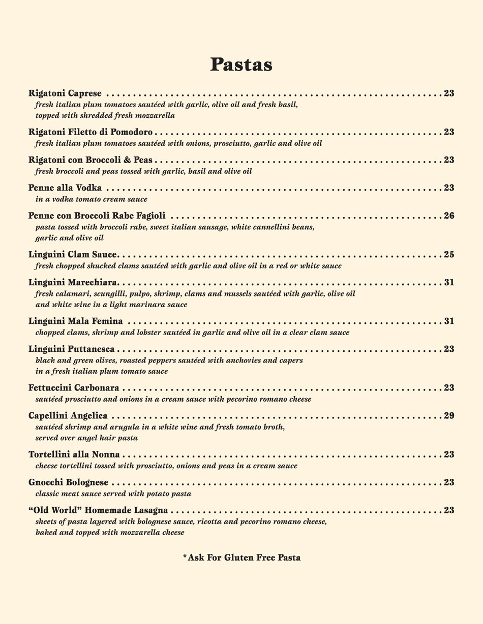 Menus La Strada Fine Italian Dining