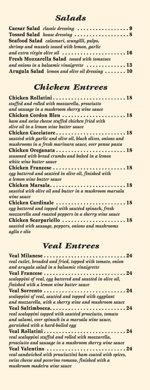 Menus La Strada Fine Italian Dining