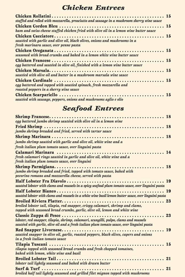 Menus La Strada Fine Italian Dining
