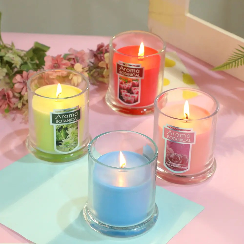 Private label clear glass jar candle with lid natural vegetable wax