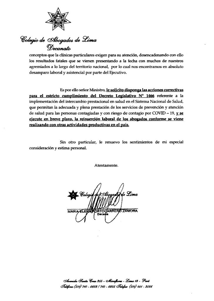 Oficio dirigido al Presidente de la PCM ante la situación de emergencia
