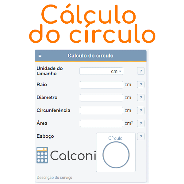 Cálculo do círculo área circunferência raio diâmetro
