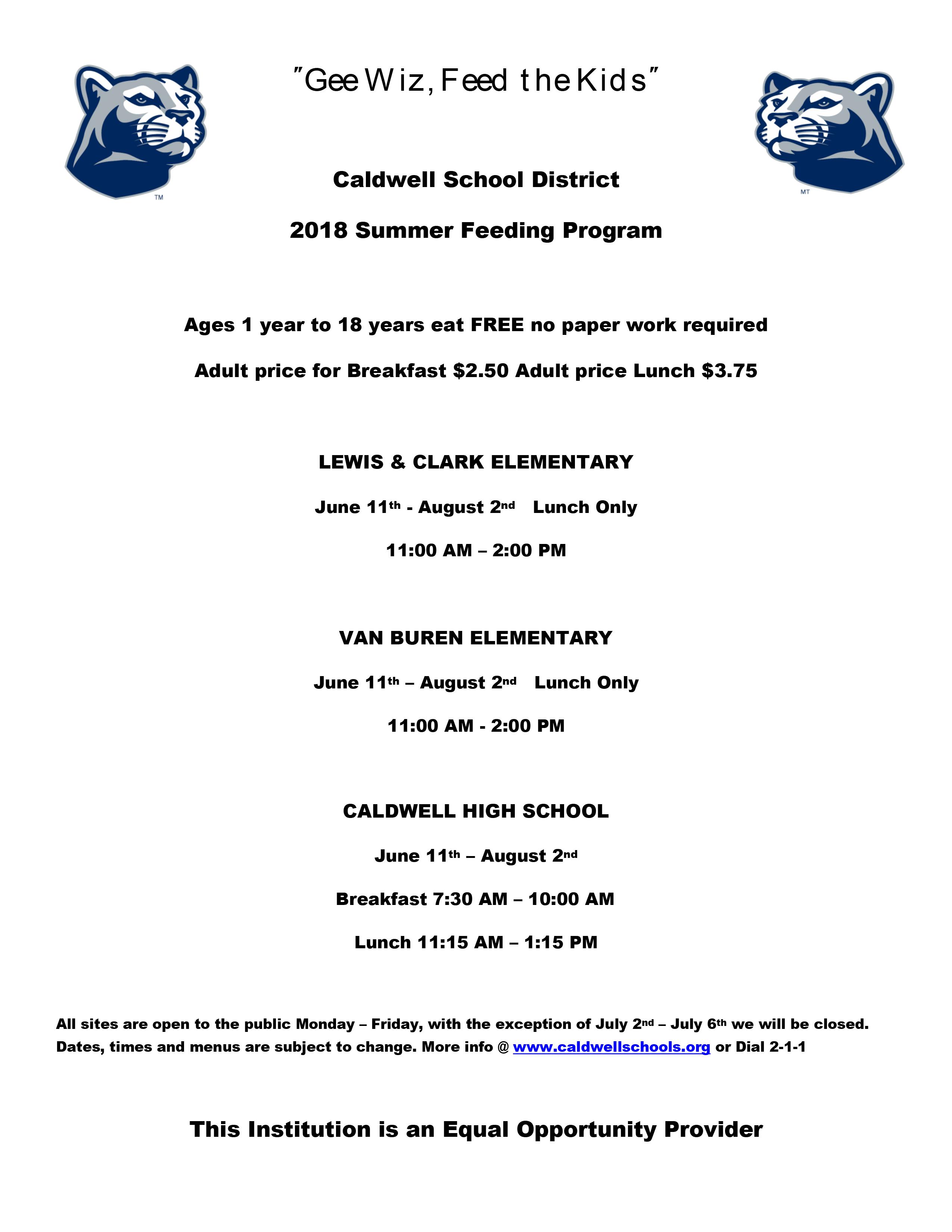 Summer Feeding Program Caldwell School District