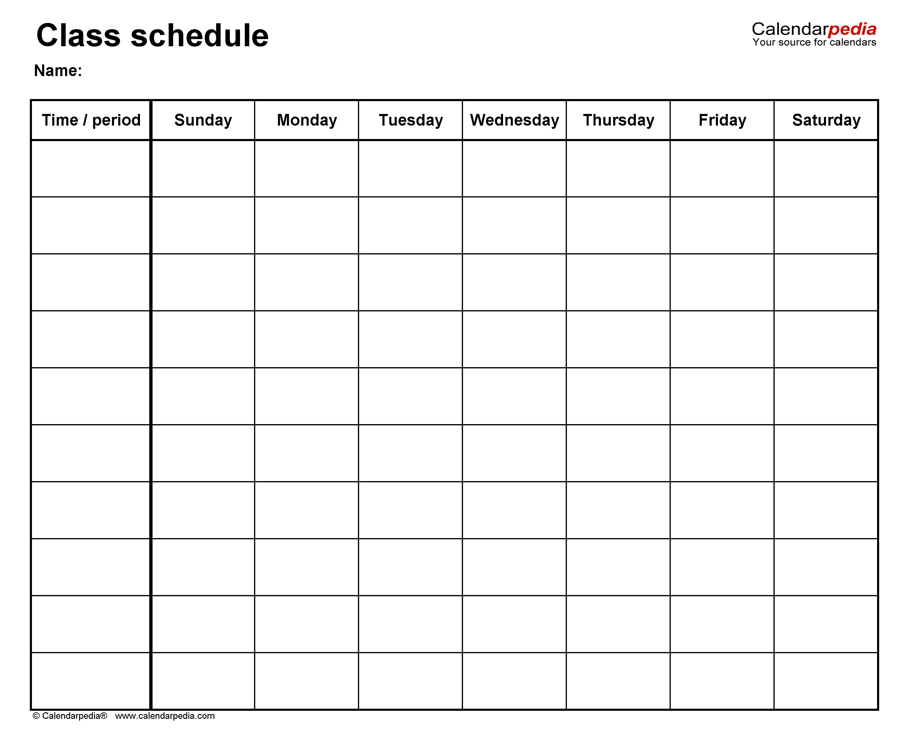 Free Class Schedules for PDF 24 Templates
