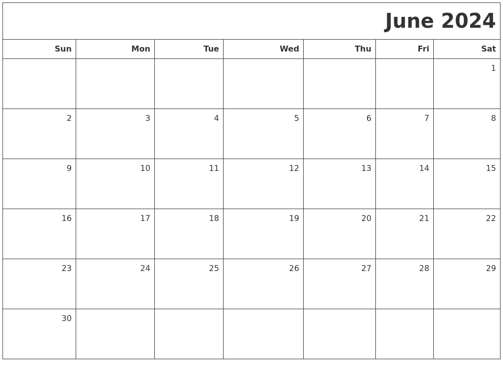 Cute June 2024 Calendar Template June 2024 Printable Blank Calendar