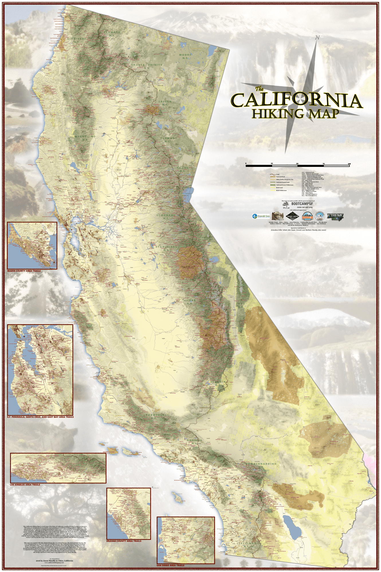 California Hiking Map Showing most of California's hiking trail