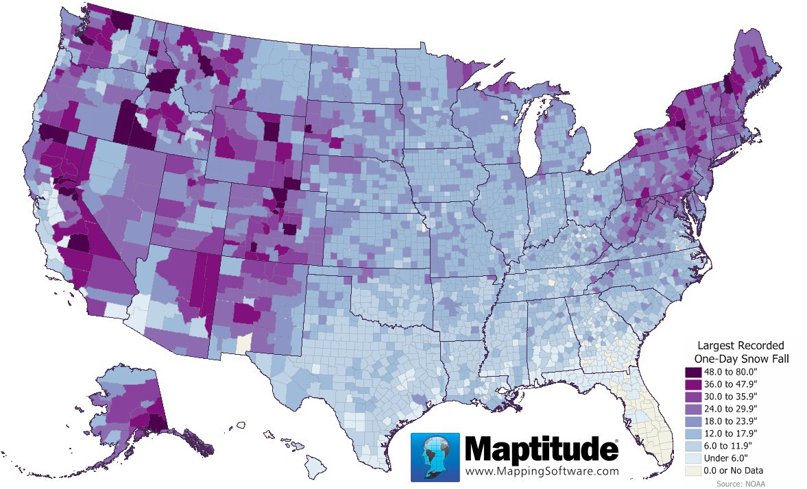 Maptitude Map Largest Snowfall
