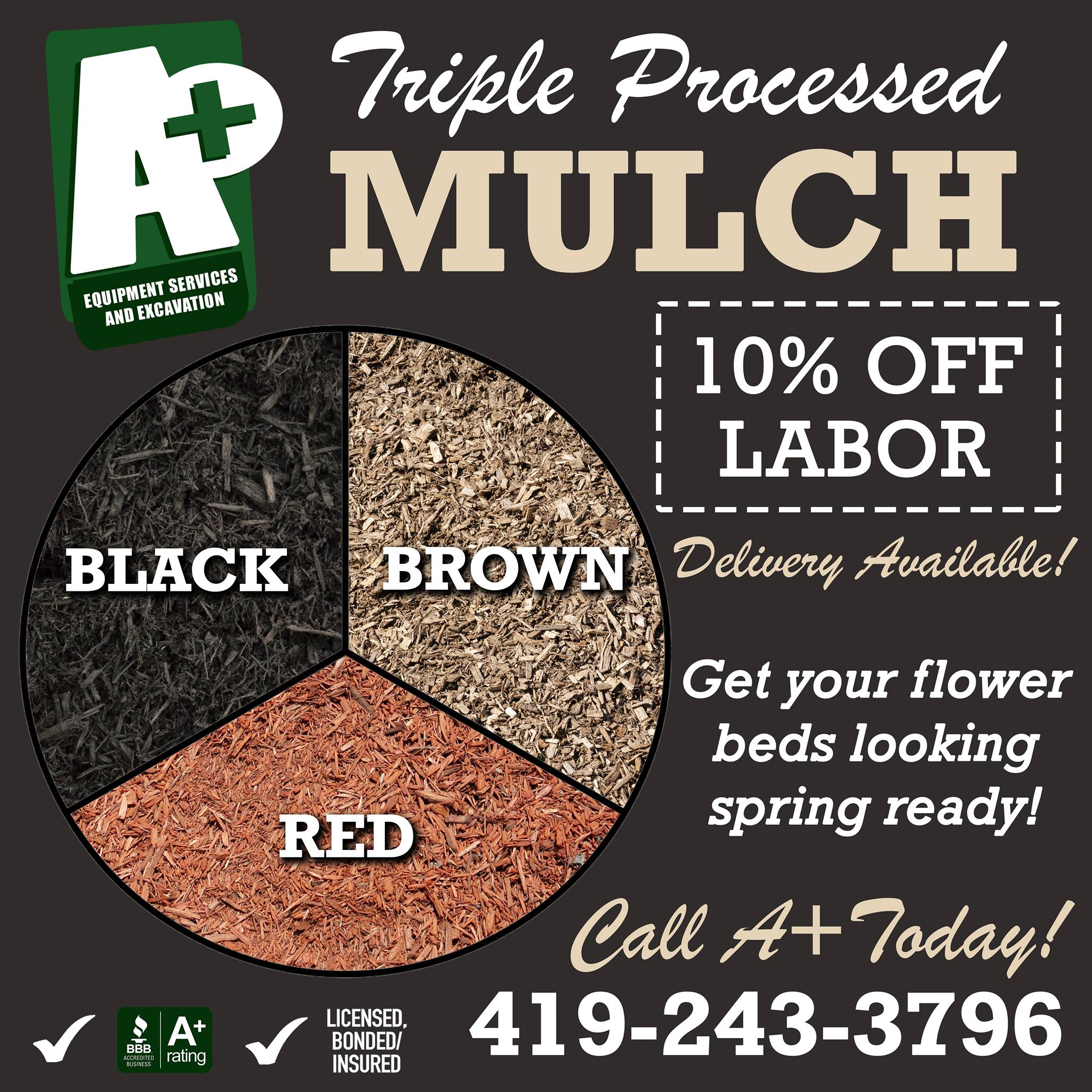 Triple Processed Mulch Toledo, Ohio • A+ Equipment Services and