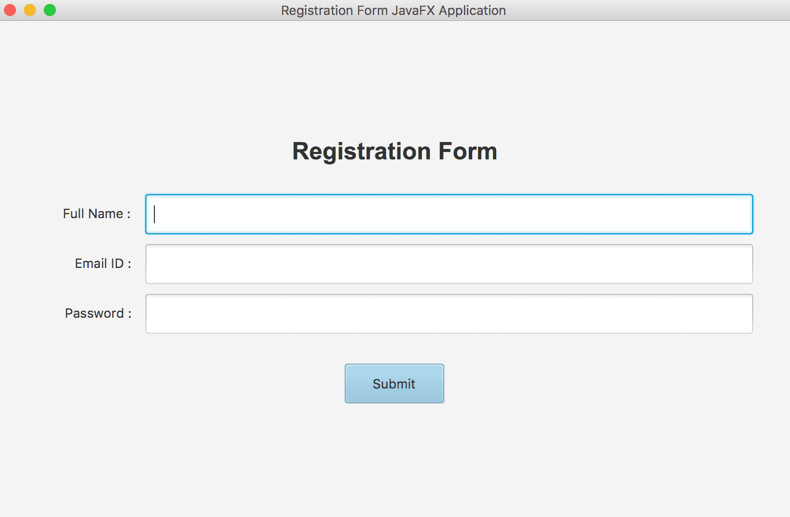 Creating a registration form in JavaFX CalliCoder