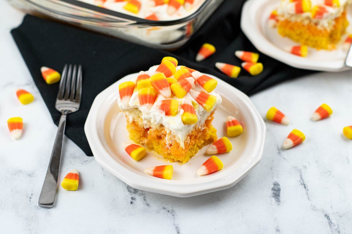 CANDY CORN POKE CAKE