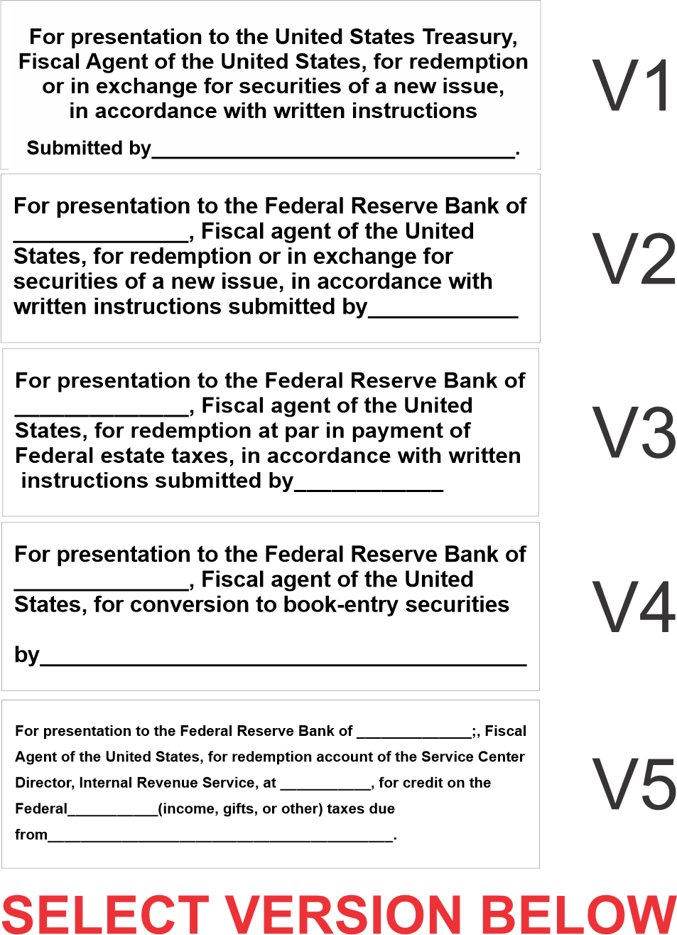 Restrictive Endorsement Stamps Treasury Securities