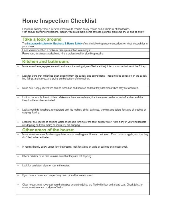 20 Best Home Inspection Checklist Excel, PDF & Word Calypso Tree