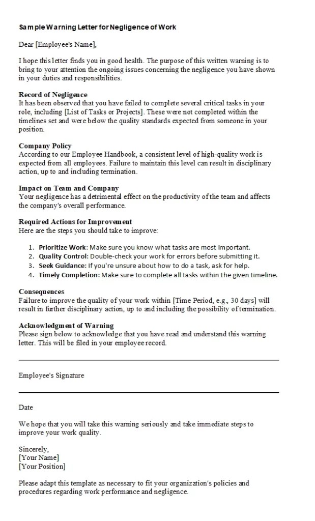 19 Free Employee Warning Letter Template Calypso Tree