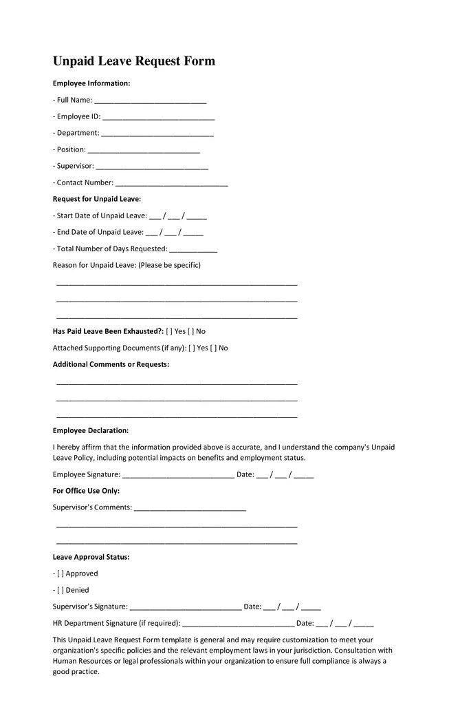 20 Time Off Request Form Template Free Calypso Tree