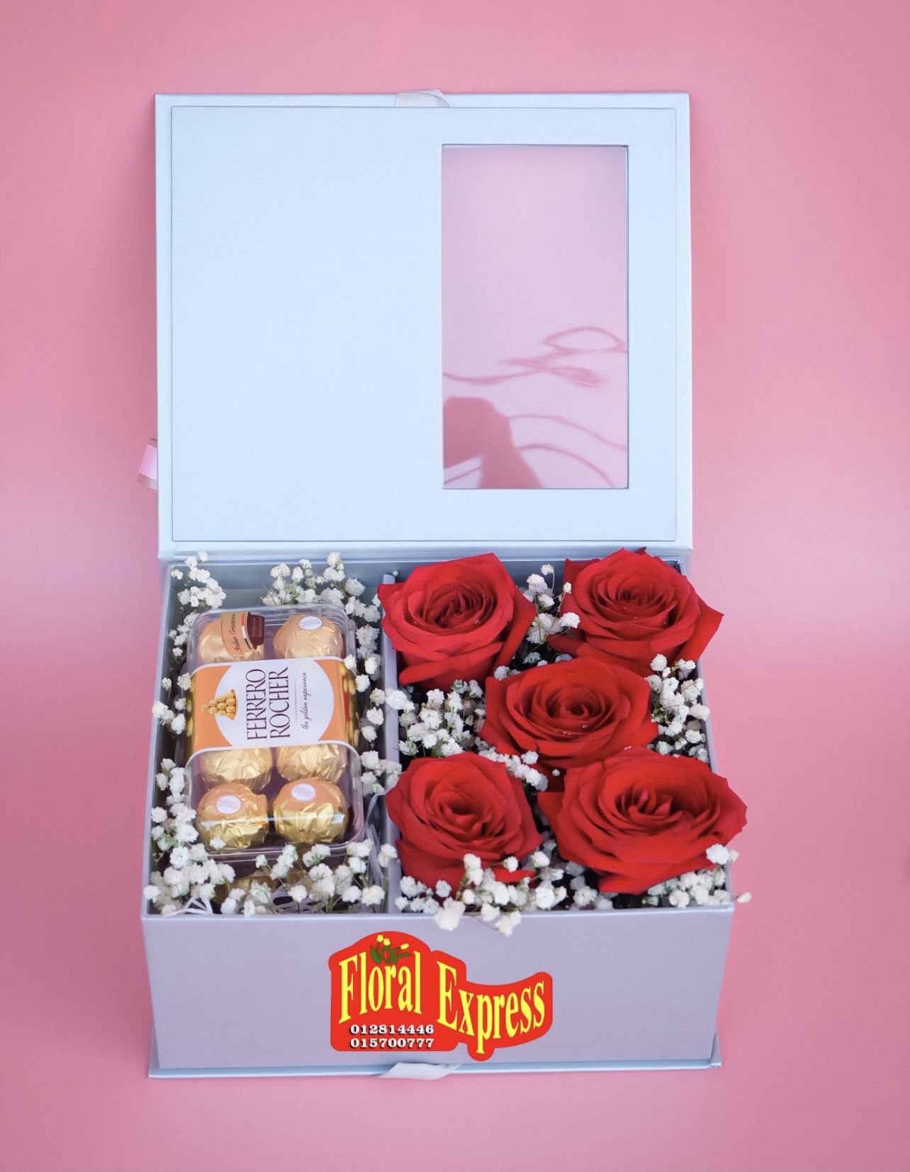 Valentine’s Day Flower Box with chocolateCode391 Floral Express Flower Shop