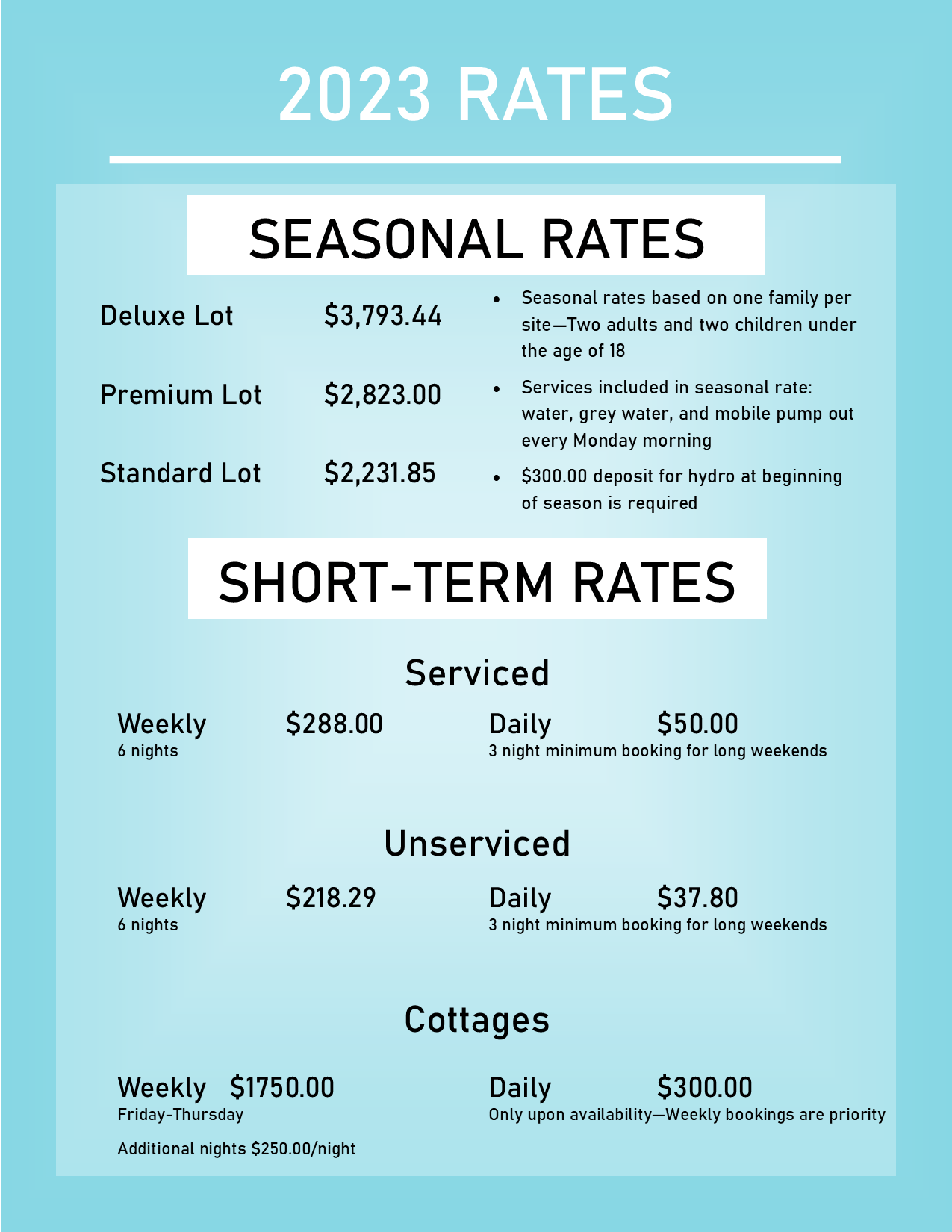 Rates Camerons Point Family Campground