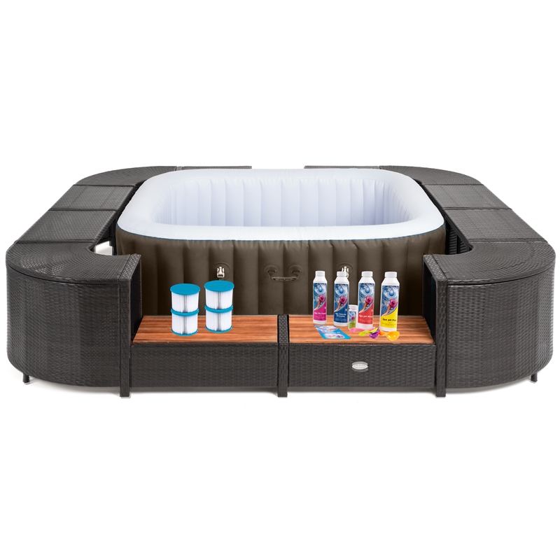 CleverSpa Paradiso 6 Person Square LED Hot Tub & Rattan Surround Bundle CampingWorld.co.uk