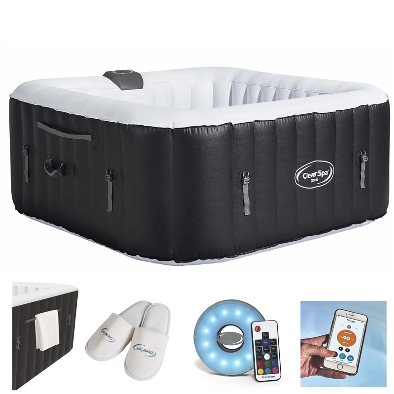 CleverSpa Onyx 4 Person Inflatable Hot Tub Bundle with Extras