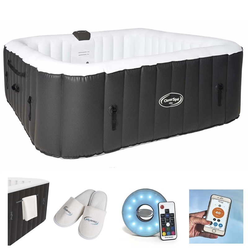 CleverSpa Cuba 6 Person Square Inflatable Hot Tub Bundle With Extras