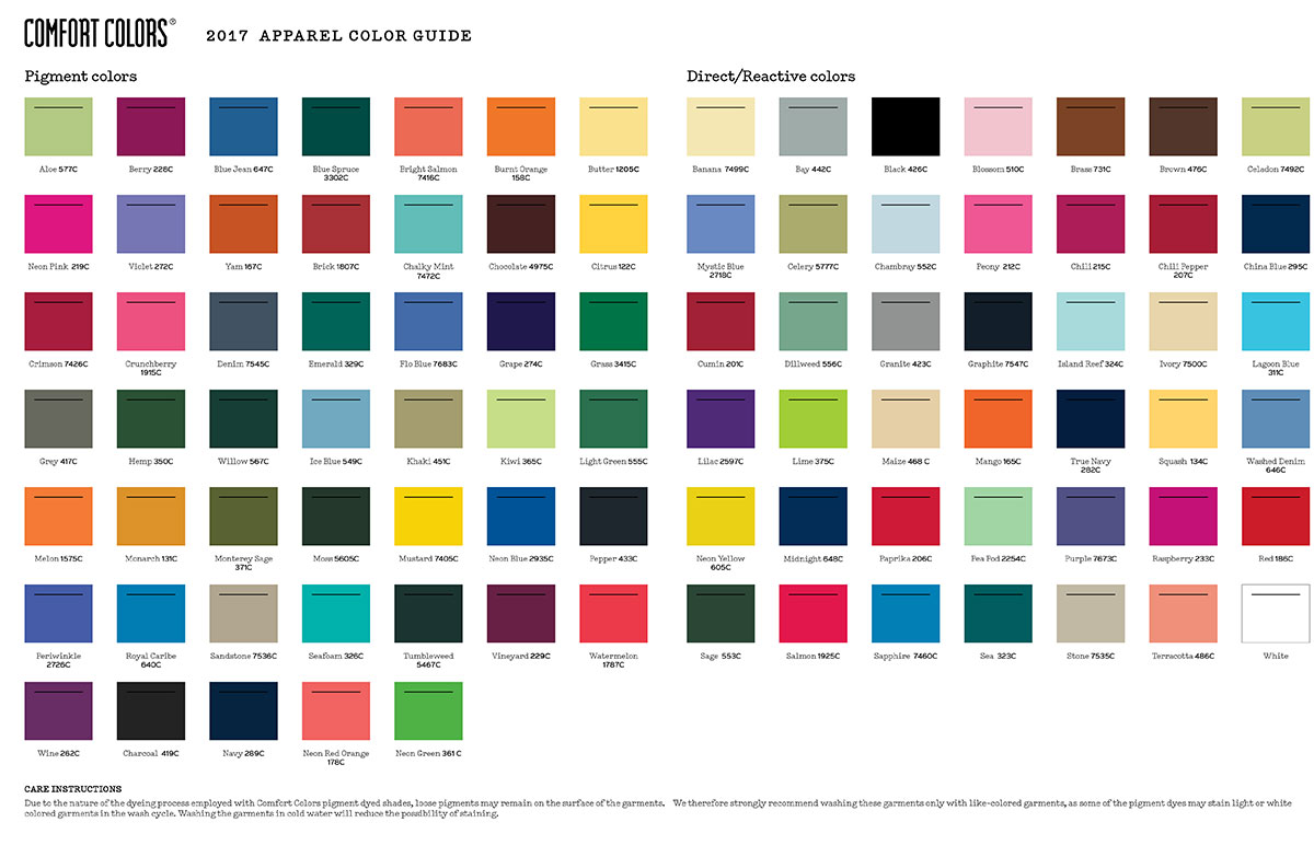 Custom Apparel Color Chart Campus Collection, Inc